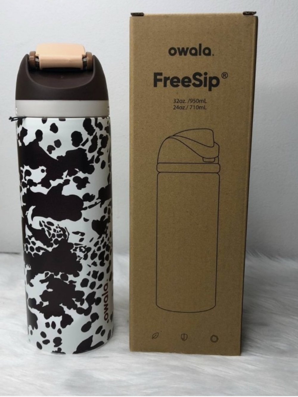 Owala FreeSip 32 oz "Cowgirl Core" Special Edition Animal Print Cow Brown